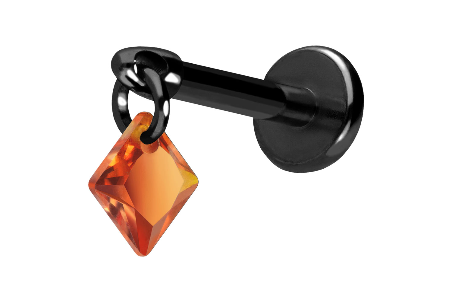 Titan Labret Piercing mit Push Fit KRISTALLQUADRAT